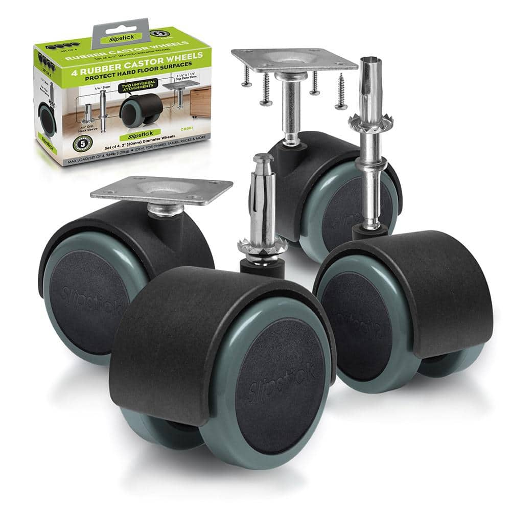 Slipstick 2-Inch Black and Gray Rubber Swivel Caster Wheels Set