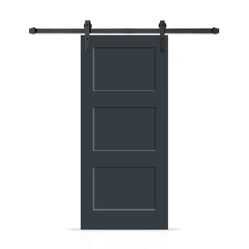 32 in. x 96 in. 3 Panel Shaker Hollow Core Charcoal Gray Painted Composite Interior Sliding Barn Door with Hardware Kit