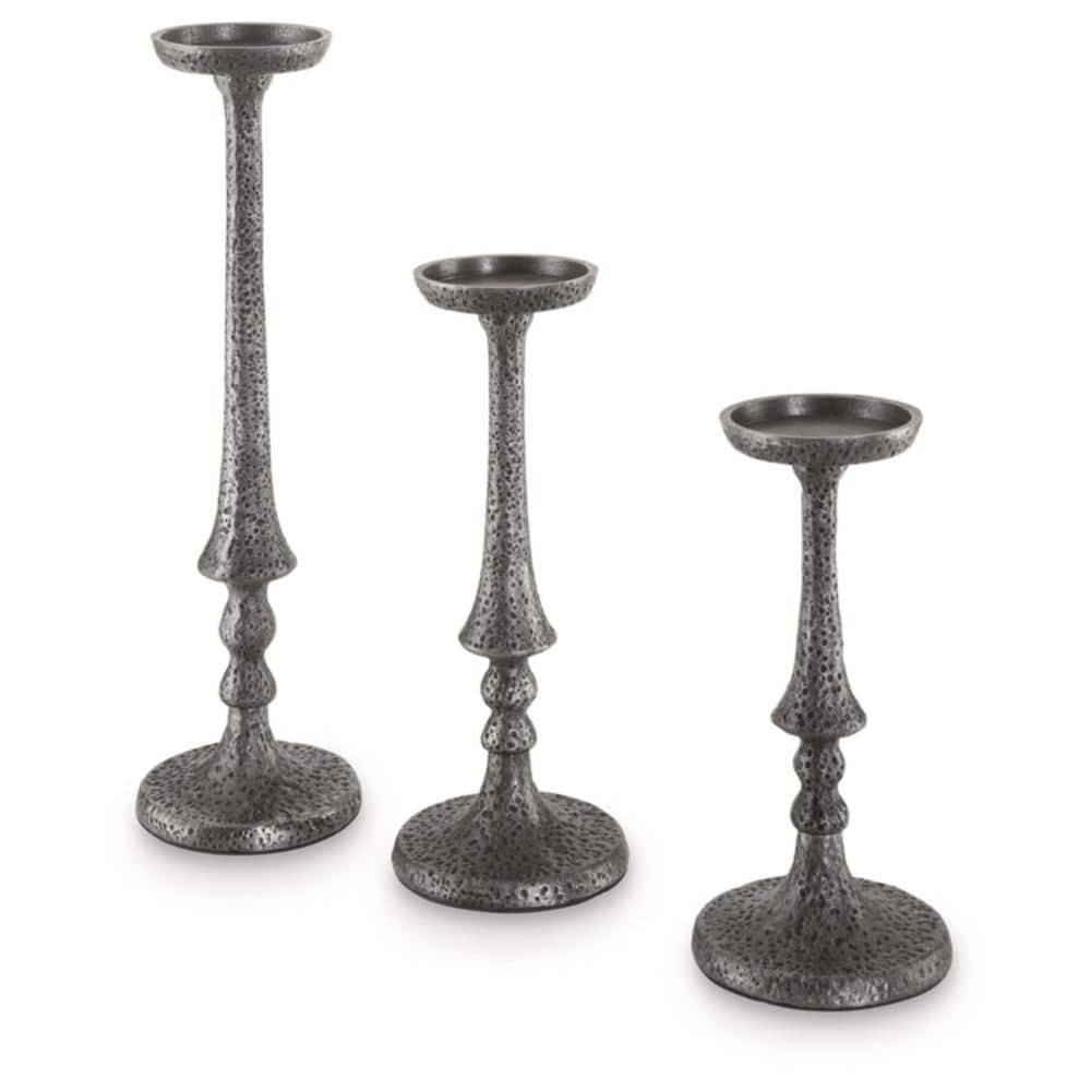 Signature Design by Ashley Casual Eravell Candle Holder, Set of 3, Pewter Finish
