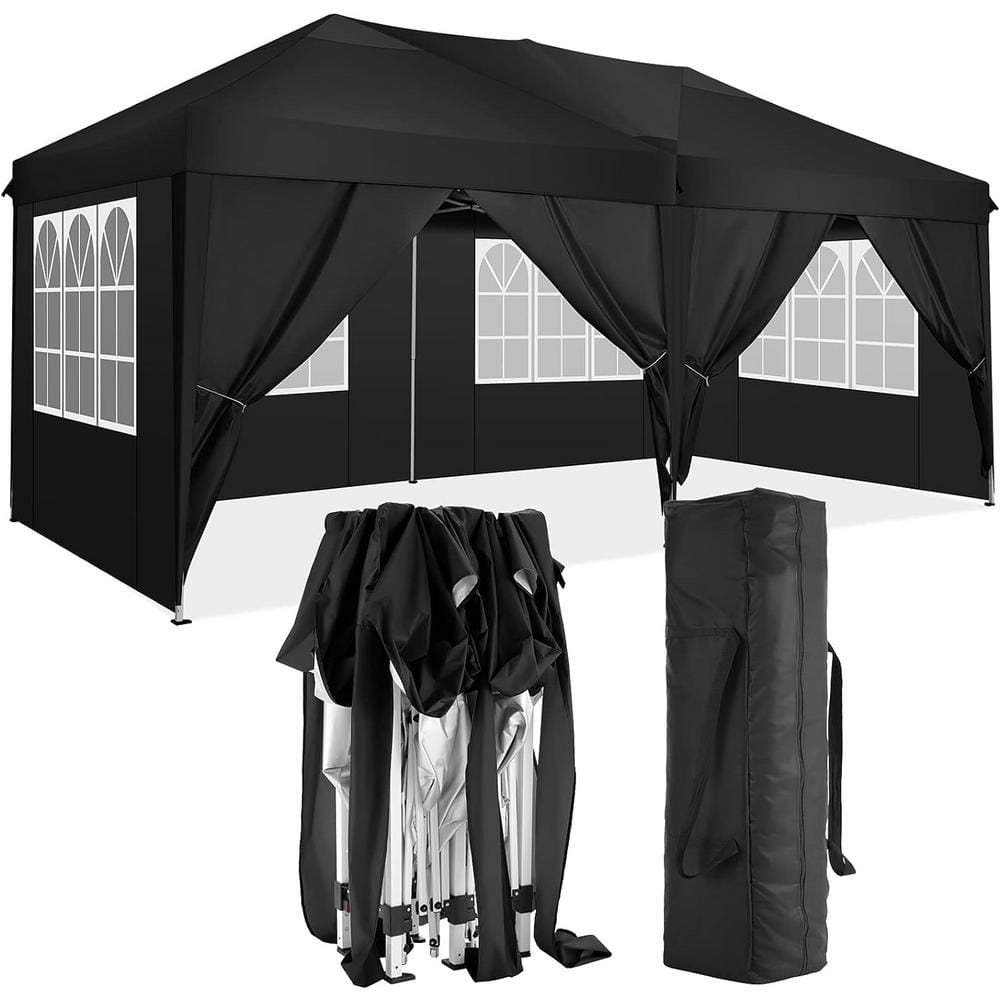 10x20 Black Pop Up Canopy Outdoor Party Tent with 6 Sidewalls, Wedding Party Tent Outdoor Waterproof UV50 Canopy Event Shelter Tents for Parties, 6 pcs Weight Bag,Carry Bag