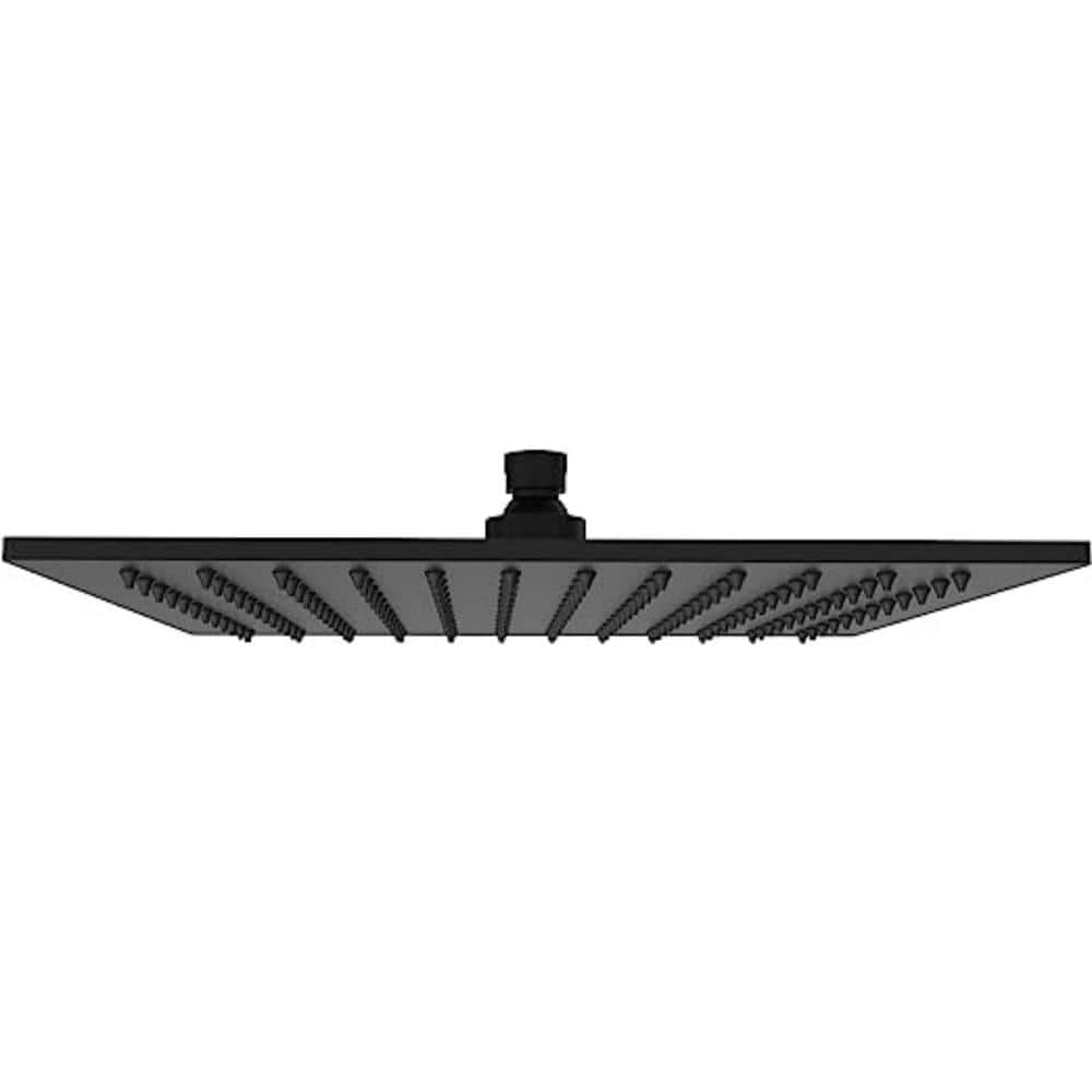 Aquaiaw Shower Head, 12 inch Fixed Rain Head Shower, Seamless Laser Soldered 304 Stainless Steel, 1-Piece Construction, Matte Black, Square, Wall or Ceiling High Pressure Shower, 2.5 GPM, Brass Joint
