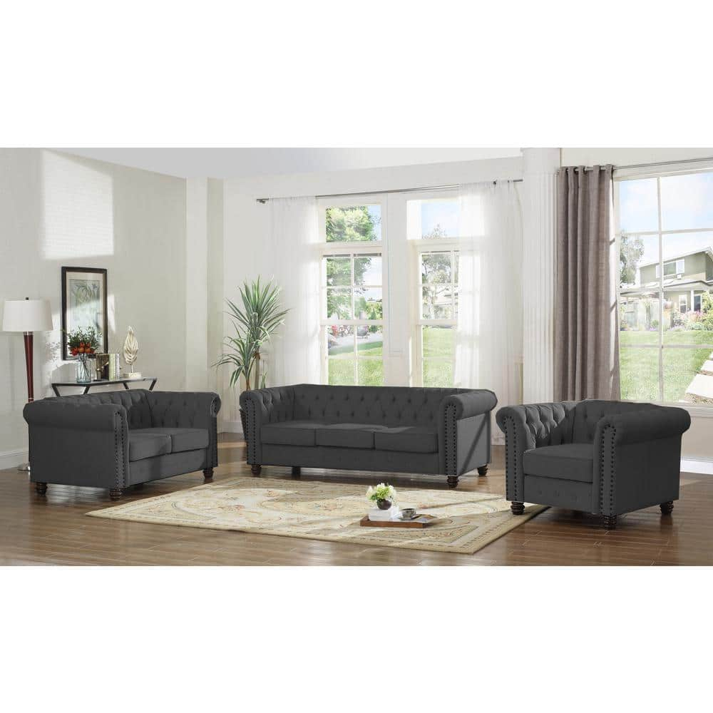 Best Master Venice Fabric Upholstered Living Arm Chair in Charcoal