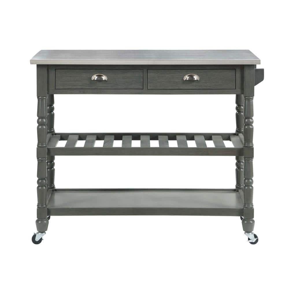 Convenience Concepts French Country 3 Tier Butcher Block Kitchen Cart with Drawers, Stainless Steel/Wirebrush Dark