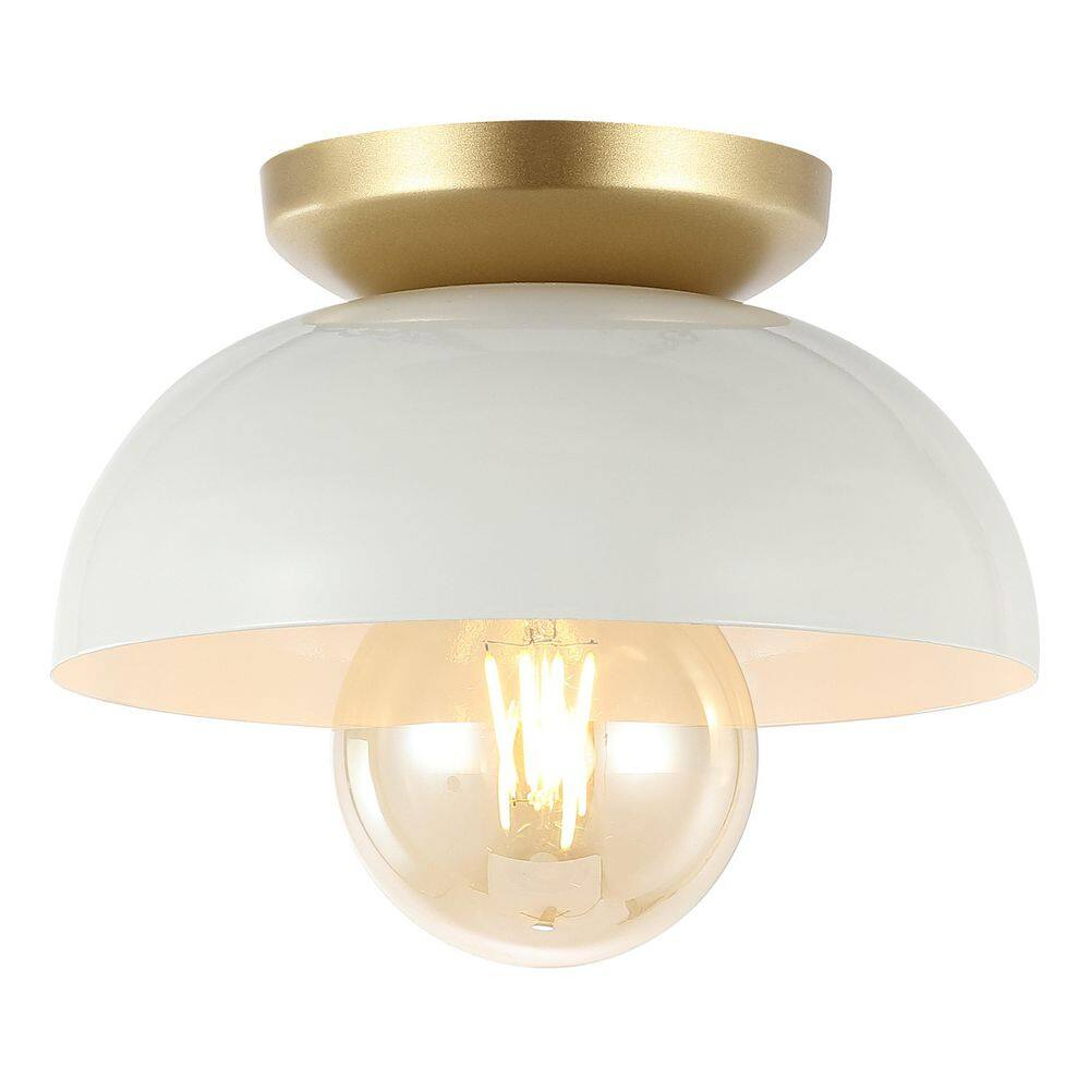 Paulina 8.5" 1-Light Classic Industrial Iron LED Flush Mount, White/Gold Painting