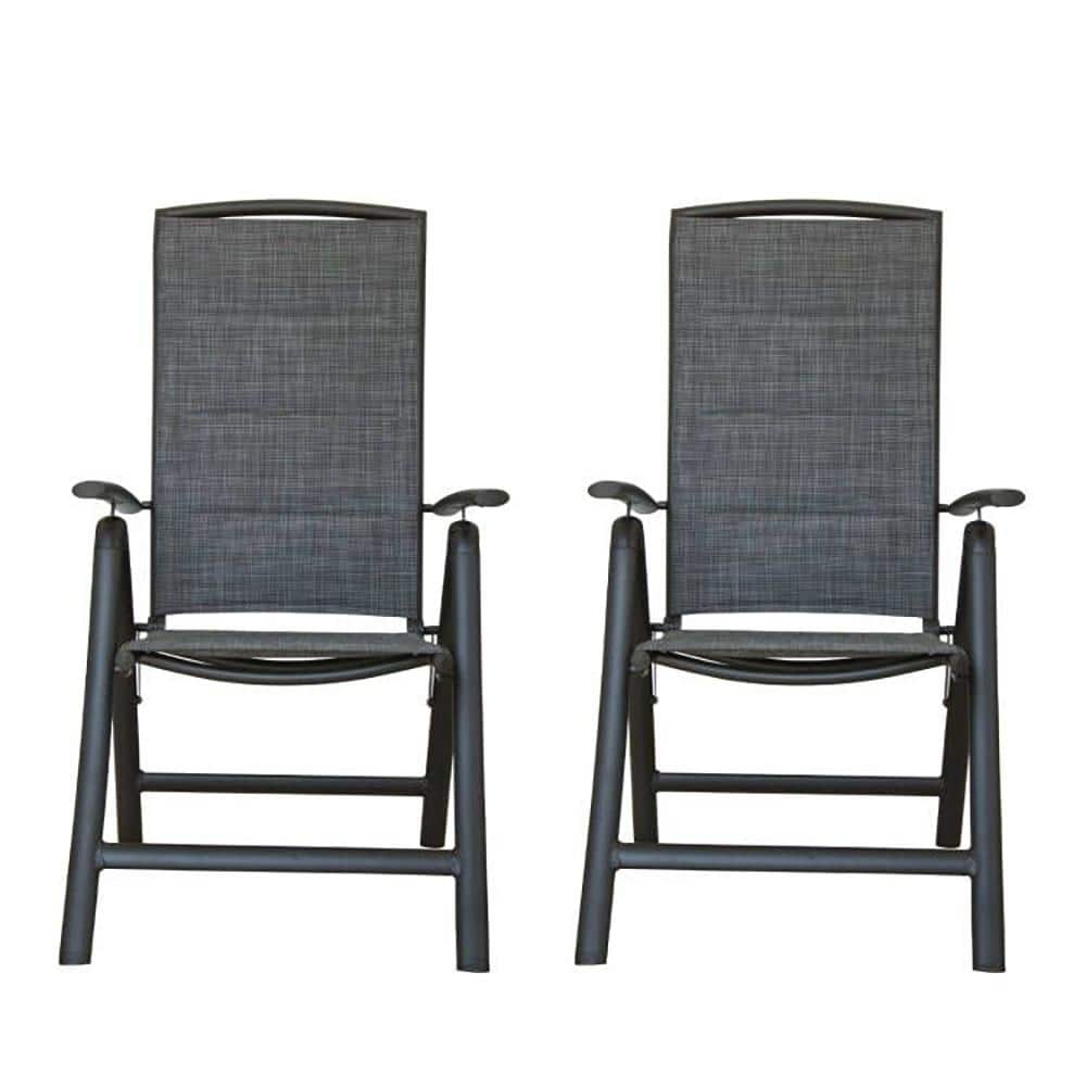 Gzxs Patio Dining Chairs Set of 2, Portable Aluminium Frame Folding Chairs with Armrests and High Backrest for Camping, Lawn Yard Beach, Double-Layered Textilene Fabric, Dark Gray