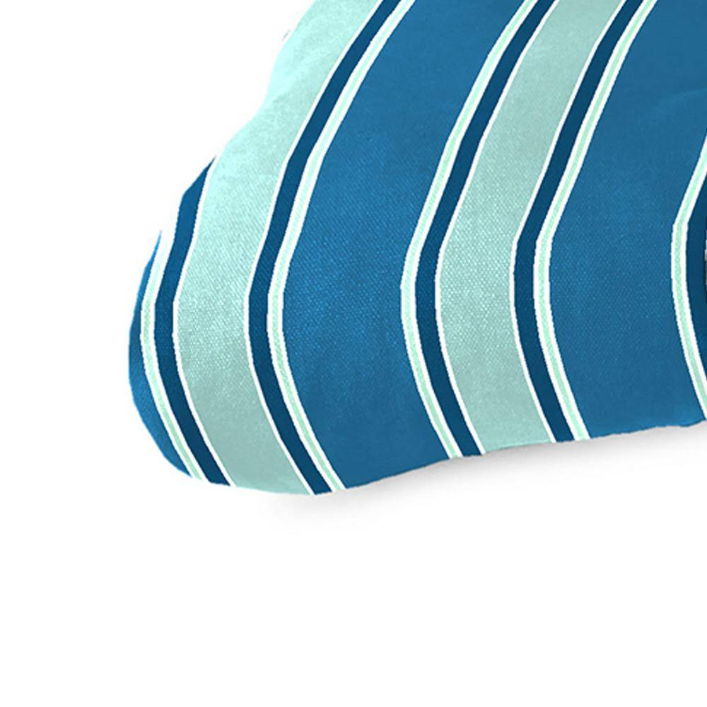 Jordan Manufacturing 44" x 18" Sanders Puff Blue and Gray Green Stripe Rectangular Tufted Contoured Outdoor Wicker Settee Bench Cushion