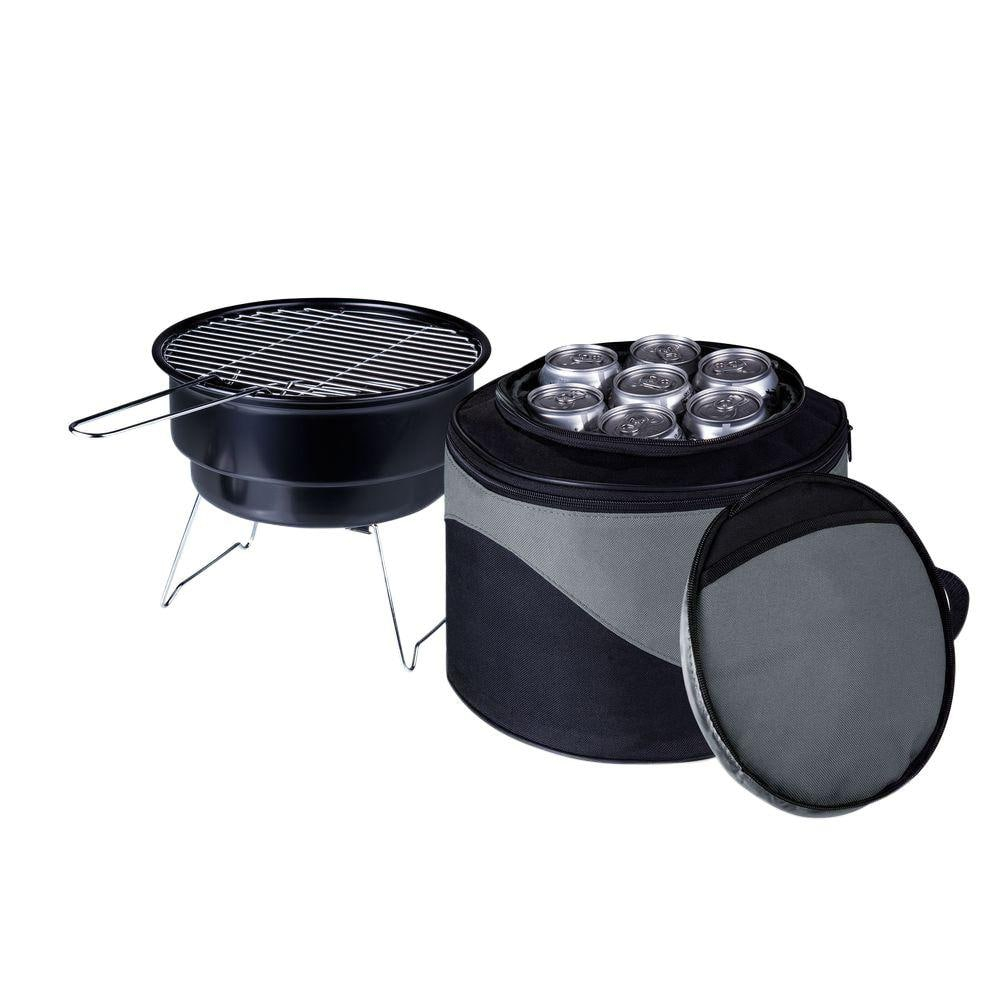 10 in.Caliente Round Portable Cooler/Charcoal Grill in Black