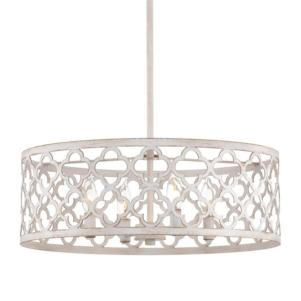 Kira Home Sutton 20" 4-Light Modern Chandelier, Metal Quatrefoil Drum Shade, Antique White Finish