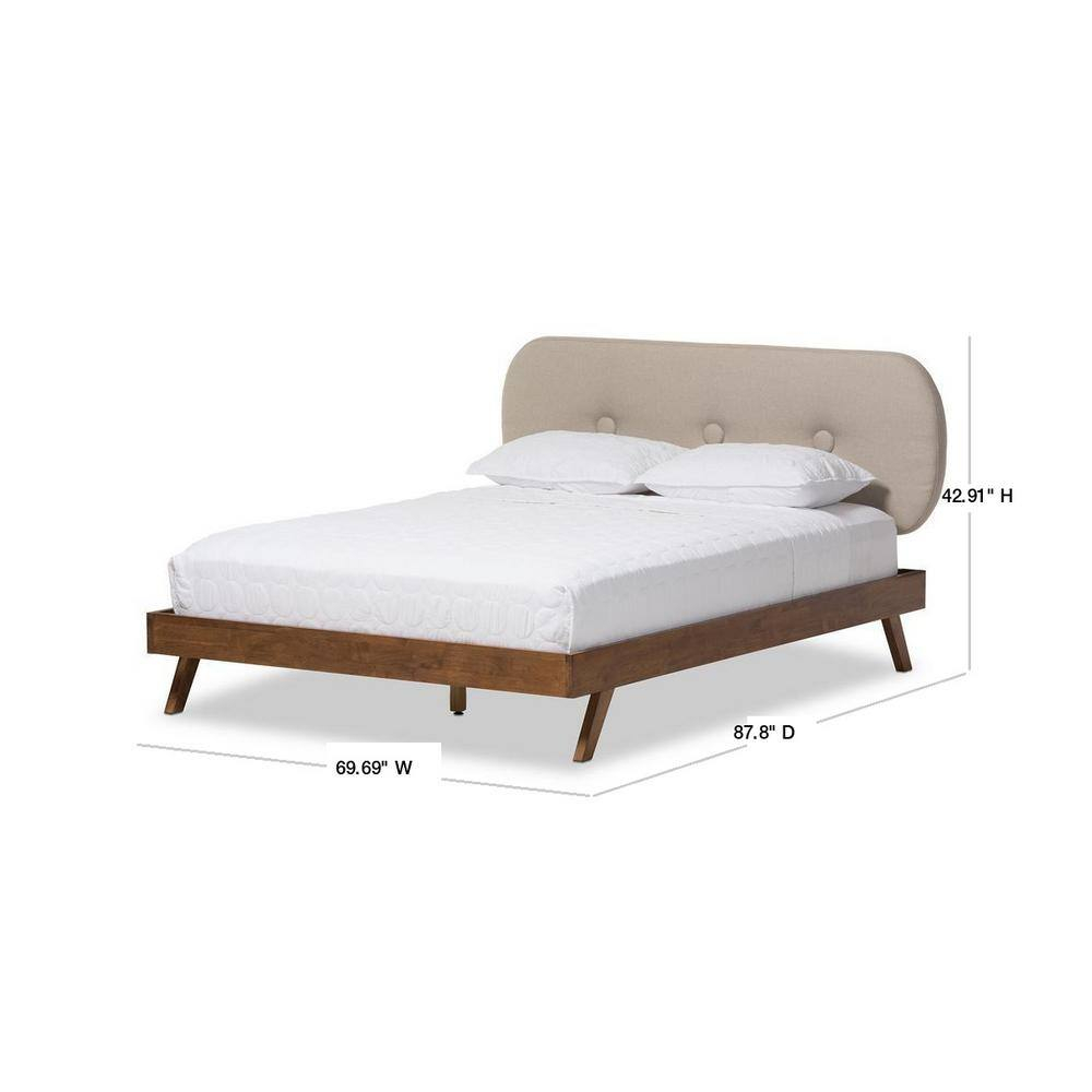 Elegant Walnut Queen Bed with Tufted Upholstered Headboard
