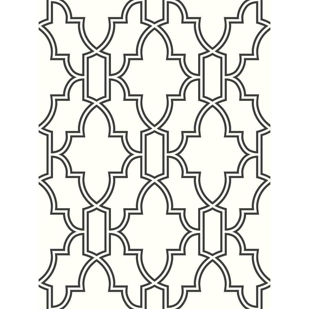 NextWall  Black and White Tile Trellis Peel and Stick Wallpaper - 20.5 in. W x 18 ft. L