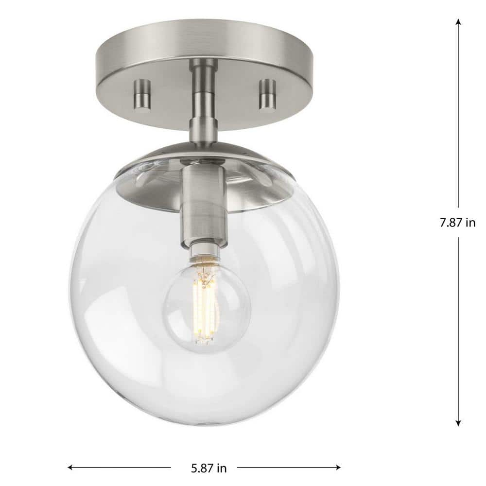 Progress Lighting Atwell 1-Light Flush Mount Ceiling Light, Brushed Nickel, Clear Glass