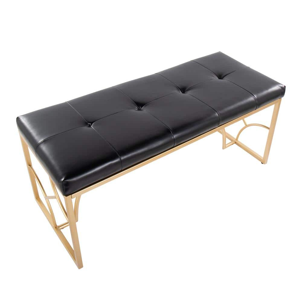 Constellation Black Faux Leather and Gold Metal Bench