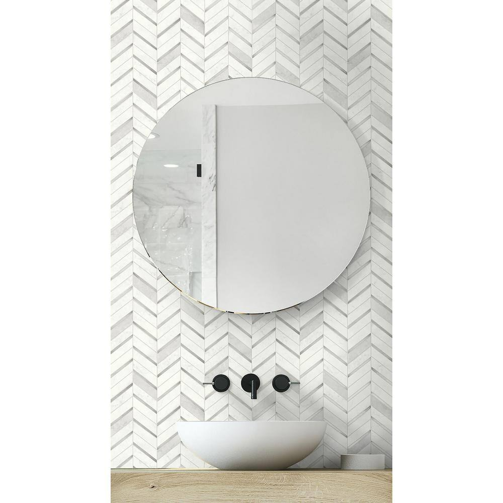 NextWall Chevron Marble Tile Peel and Stick Wallpaper