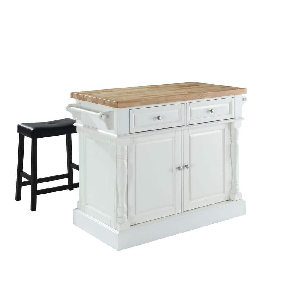 Crosley Furniture Oxford Wood Kitchen Island with Saddle Stools in White