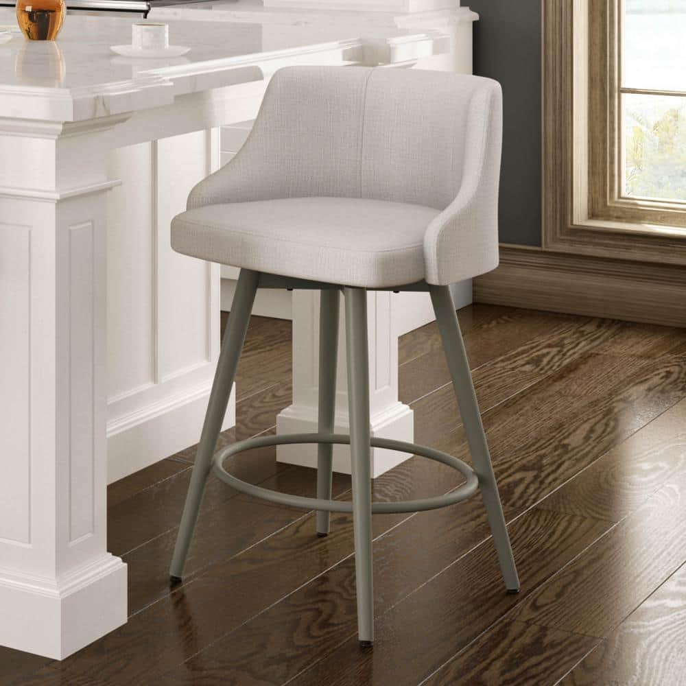 Amisco Duncan 26 In. Swivel Counter Stool - Pale Grey Beige Polyester / Grey Metal
