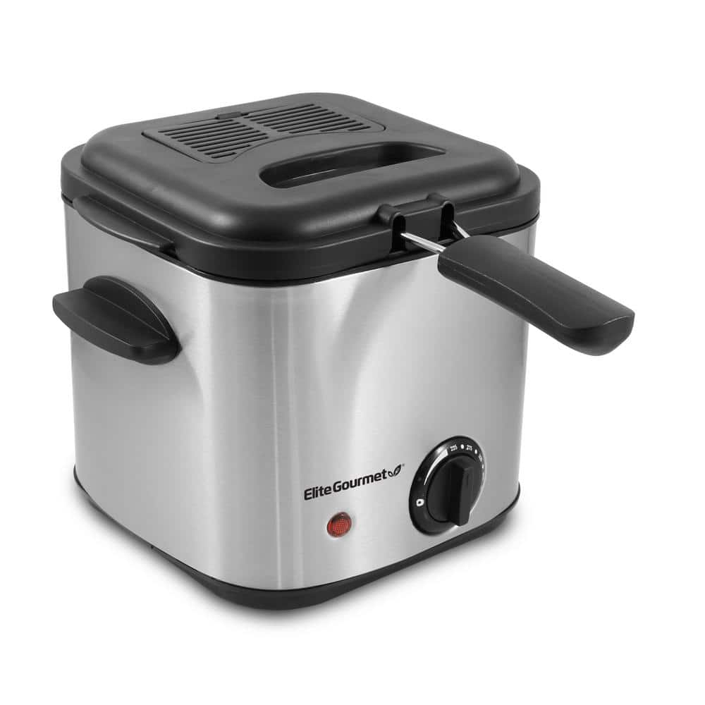 Elite Gourmet 1.5 qt 800W Electric Deep Fryer, Stainless Steel