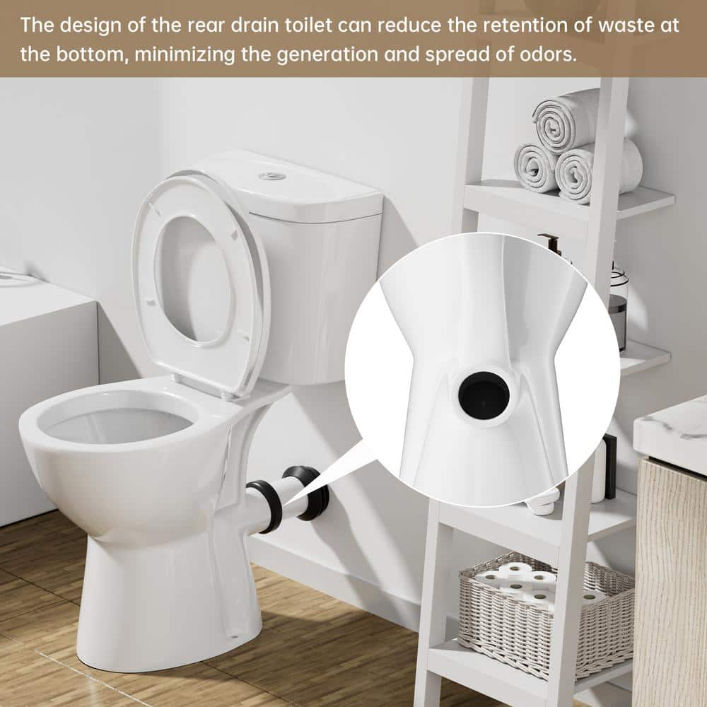 19 in. Tall Toilet 2-Piece 1.0/1.6 GPF Rear-Outlet Dual Flush Round Toilet in White,
