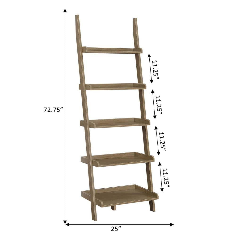 Convenience Concepts American Heritage 5-Shelf Ladder Bookcase, Driftwood