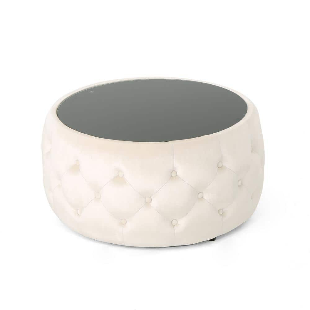 Noble House Merna Indoor Glam Velvet Coffee Table, Beige