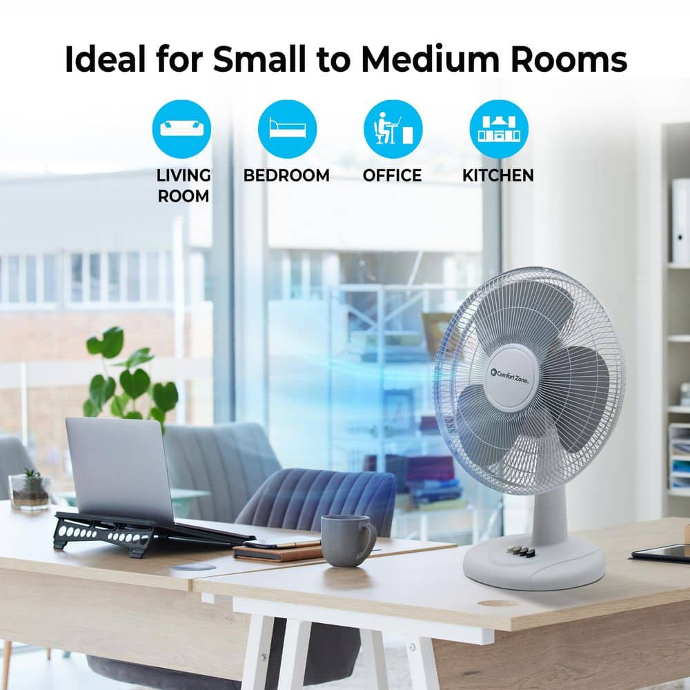 Comfort Zone 16" Oscillating Table Fan with Adjustable Tilt, White