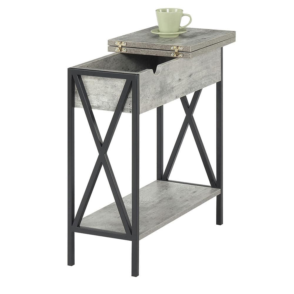 Convenience Concepts Tucson Flip Top End Table with Charging Station and Shelf, Faux Birch/Black