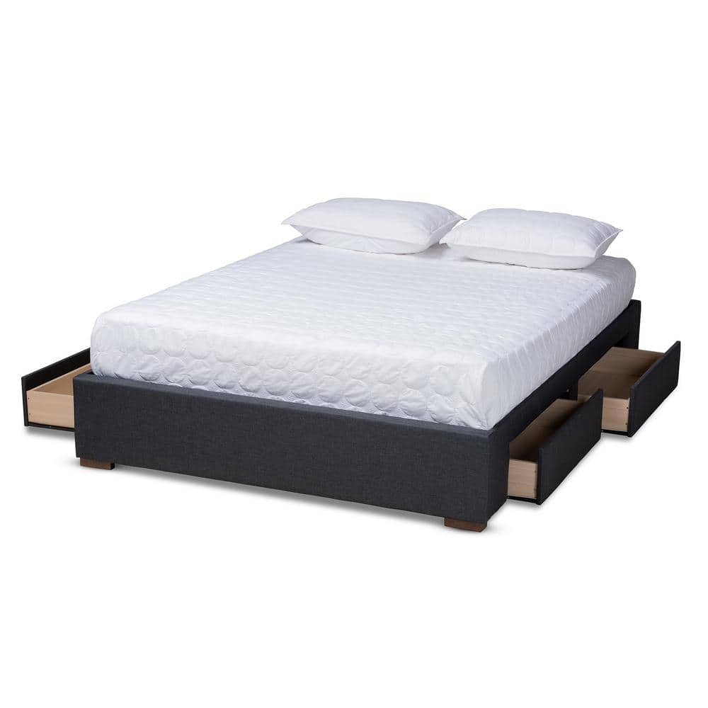 Baxton Studio Leni 4-Drawer Storage Queen Bed in Dark Gray