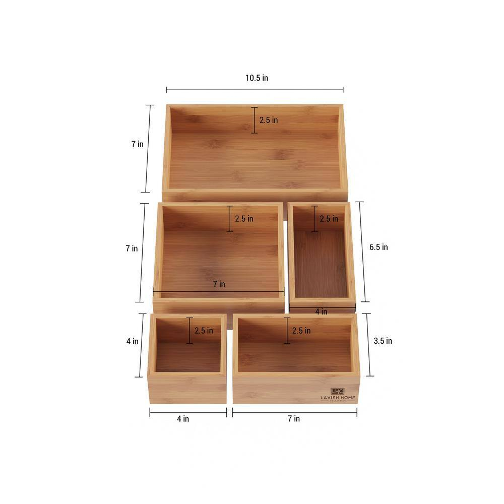 Lavish Home 5-Compartment Modular Bamboo Drawer Organizer for Home Storage