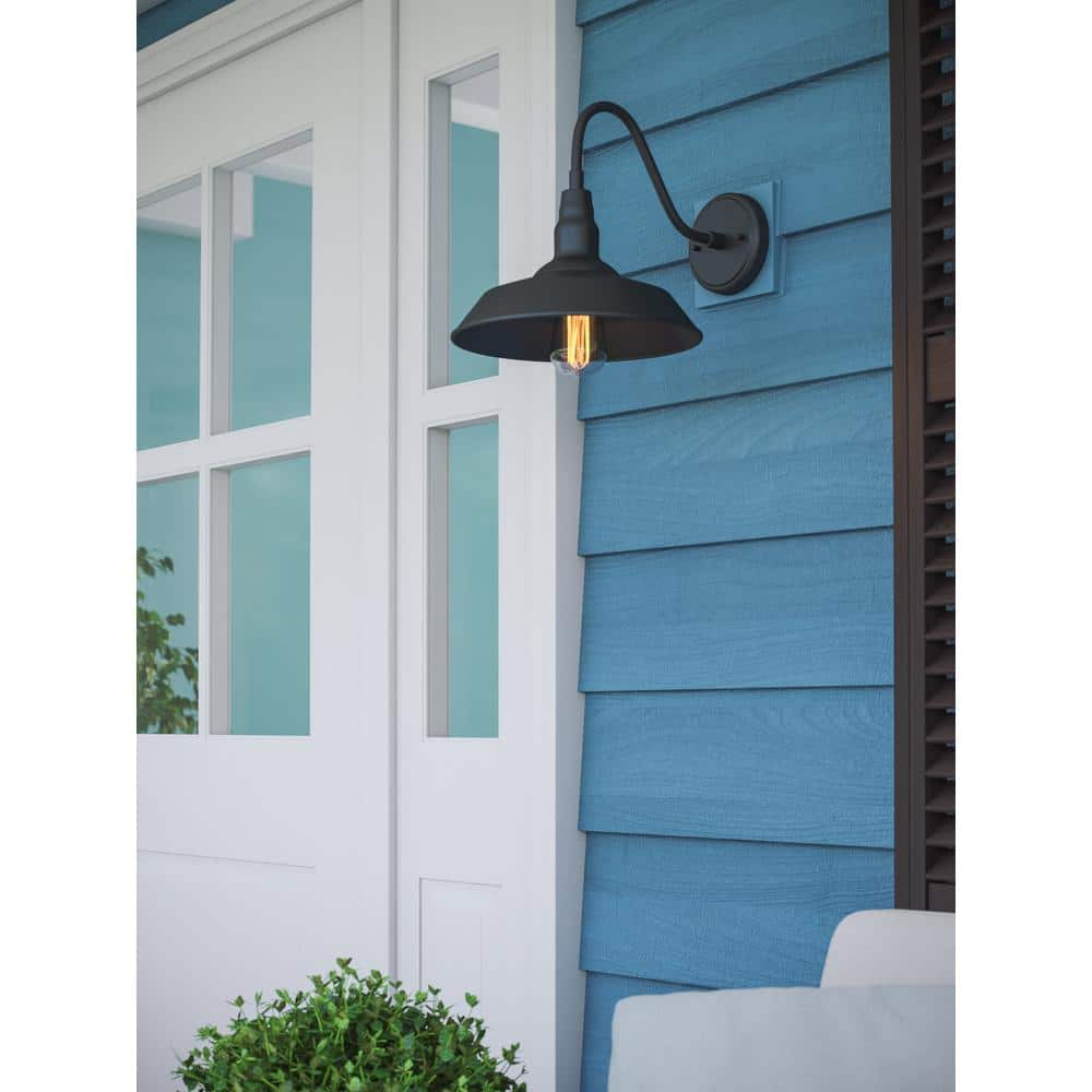 Barnes 10 in. Black Outdoor Hardwired Lantern Sconce