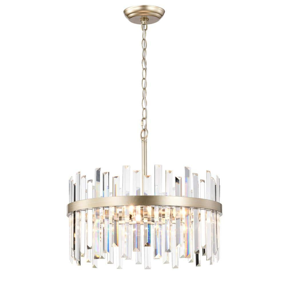 The Lighting Store Casandra Brushed Champagne Silver 5-light Drum Crystal Chandelier