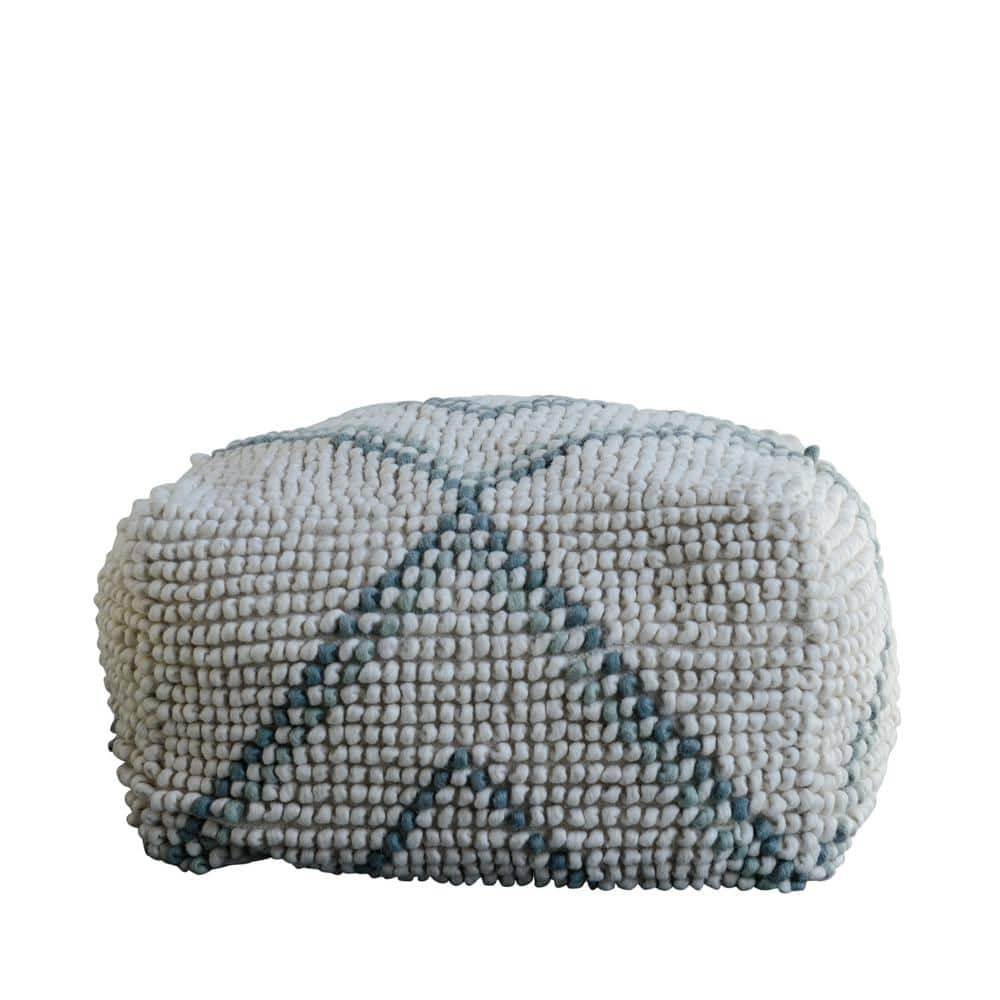Creative Co-Op Cream New Zealand Pouf with Blue & Green Accents