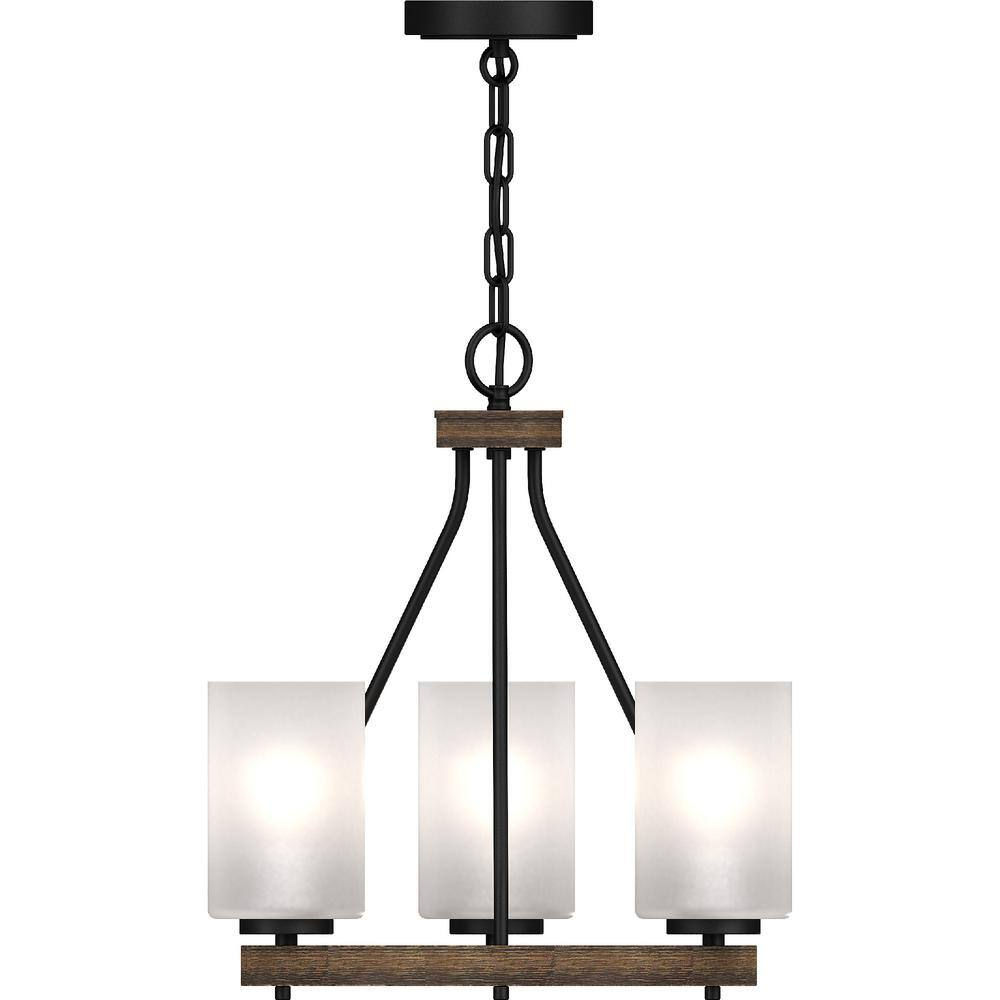 Black Walnut 17" Mini Chandelier with Frosted Glass Shades