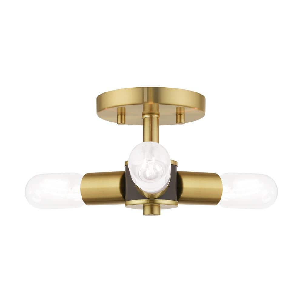Livex Lighting Copenhagen 3-Light Mid-Century Metal Ceiling Mount in Satin Brass