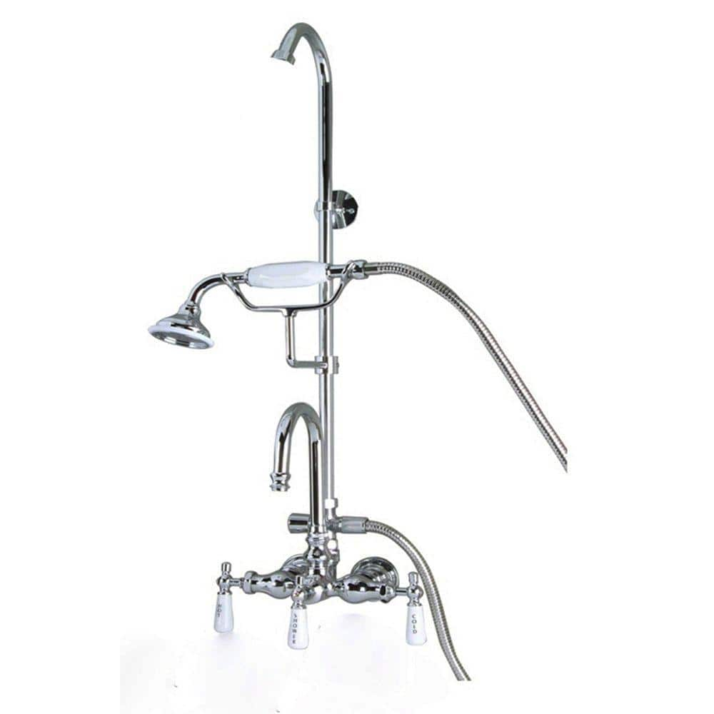 3 Handle Bathroom Clawfoot Tub Faucet with Diverter