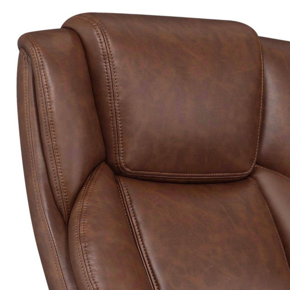 Leatherette Office Chair with Cushioned Back and Metal Star Base Brown - Saltoro Sherpi