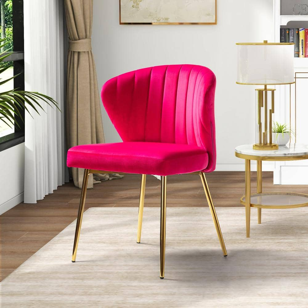 Modern Velvet Accent Chair Upholstered Small Vanity Chair Bedroom Living Room Fuchsia