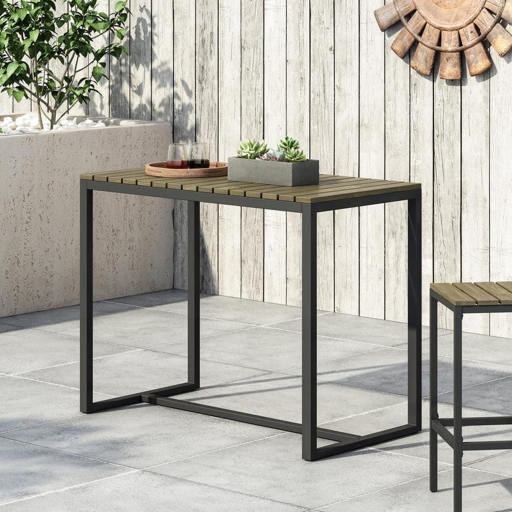 Noble House Elkhart Outdoor Modern Acacia Wood Bar Table Gray and Black