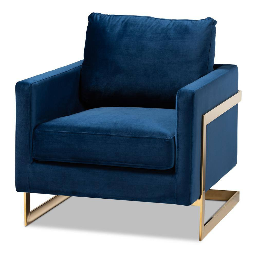 Baxton Studio Matteo Glam and Luxe Royal Blue Velvet Fabric Upholstered Gold Finished Armchair