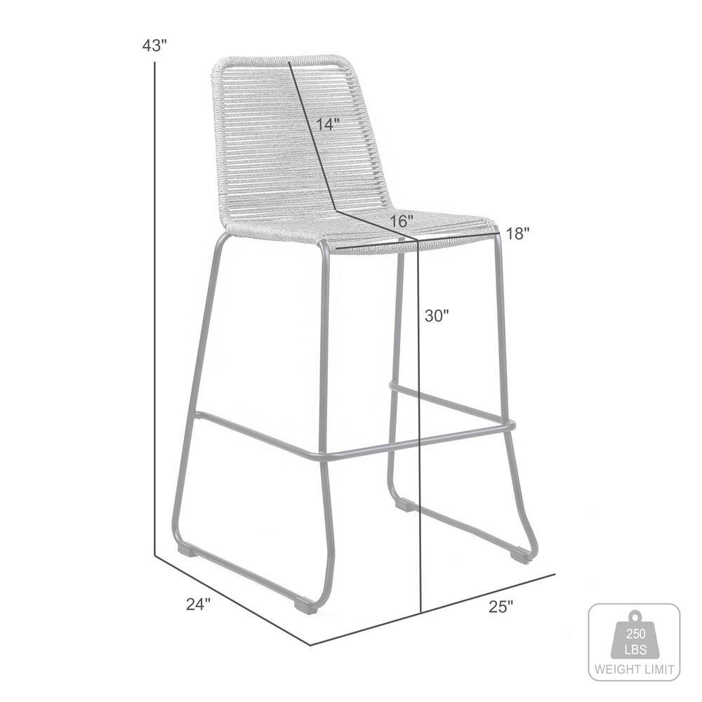 Shasta 30" Outdoor Metal and Black Rope Stackable Barstool - Set of 2