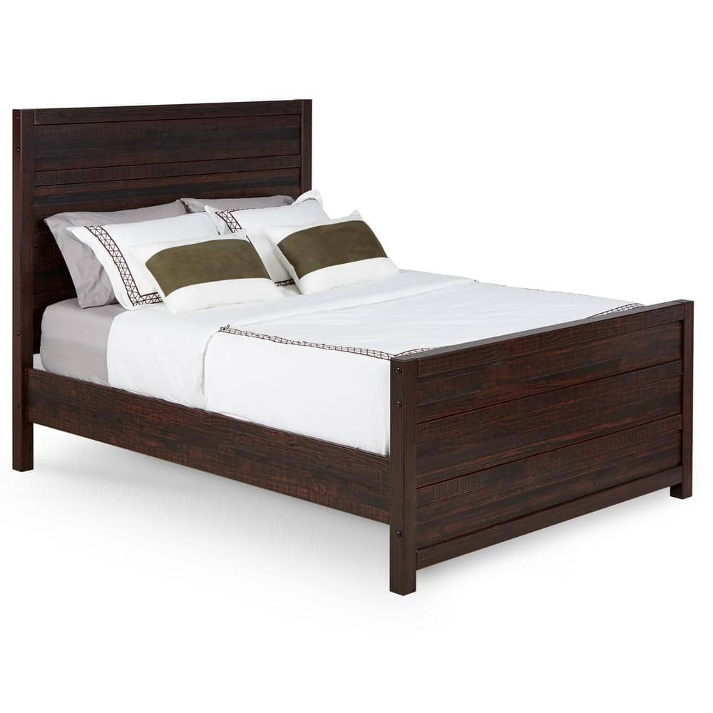 Camaflexi Carmel Solid Wood Platform Bed Frame with Headboard, King, Antique Walnut