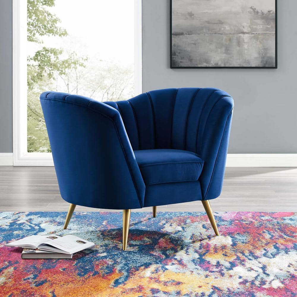 Modway Opportunity Modern Performance Velvet Armchair in Navy Finish
