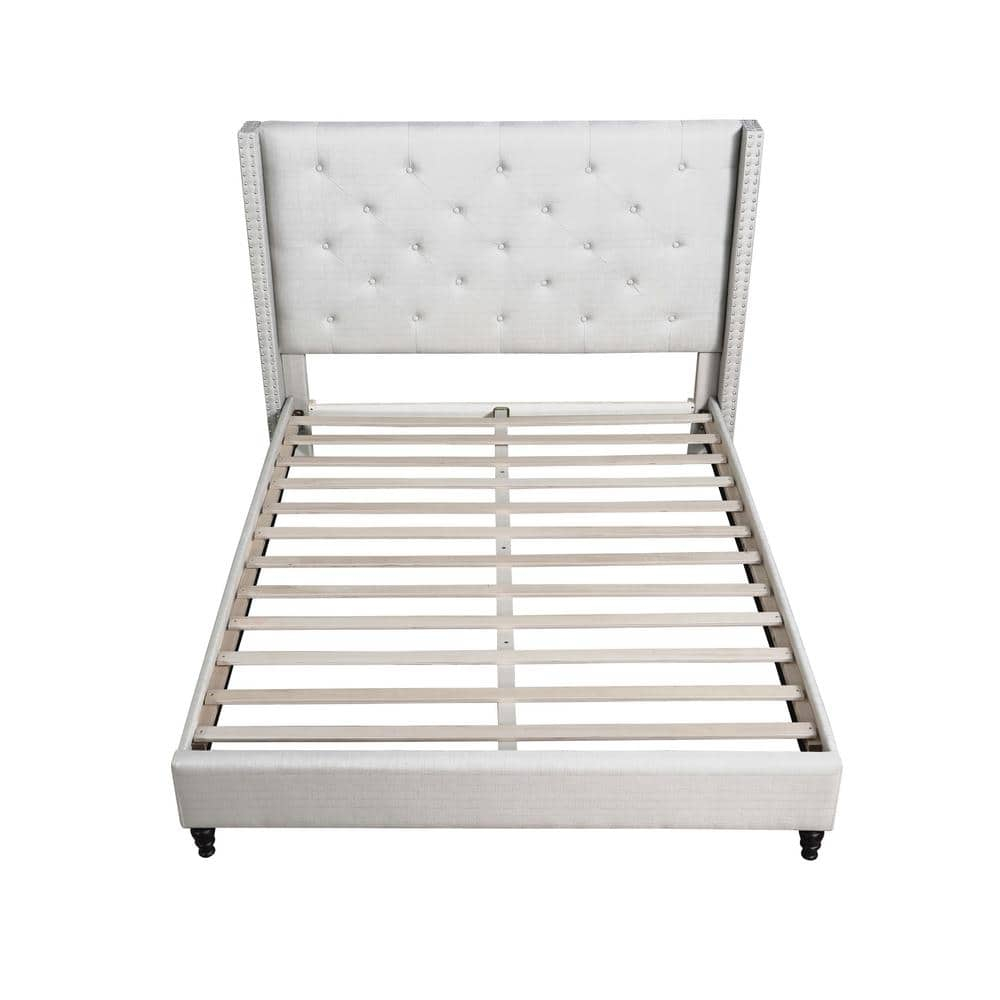 Best Master Furniture Valentina Linen Fabric Wingback Platform Full Bed in Beige