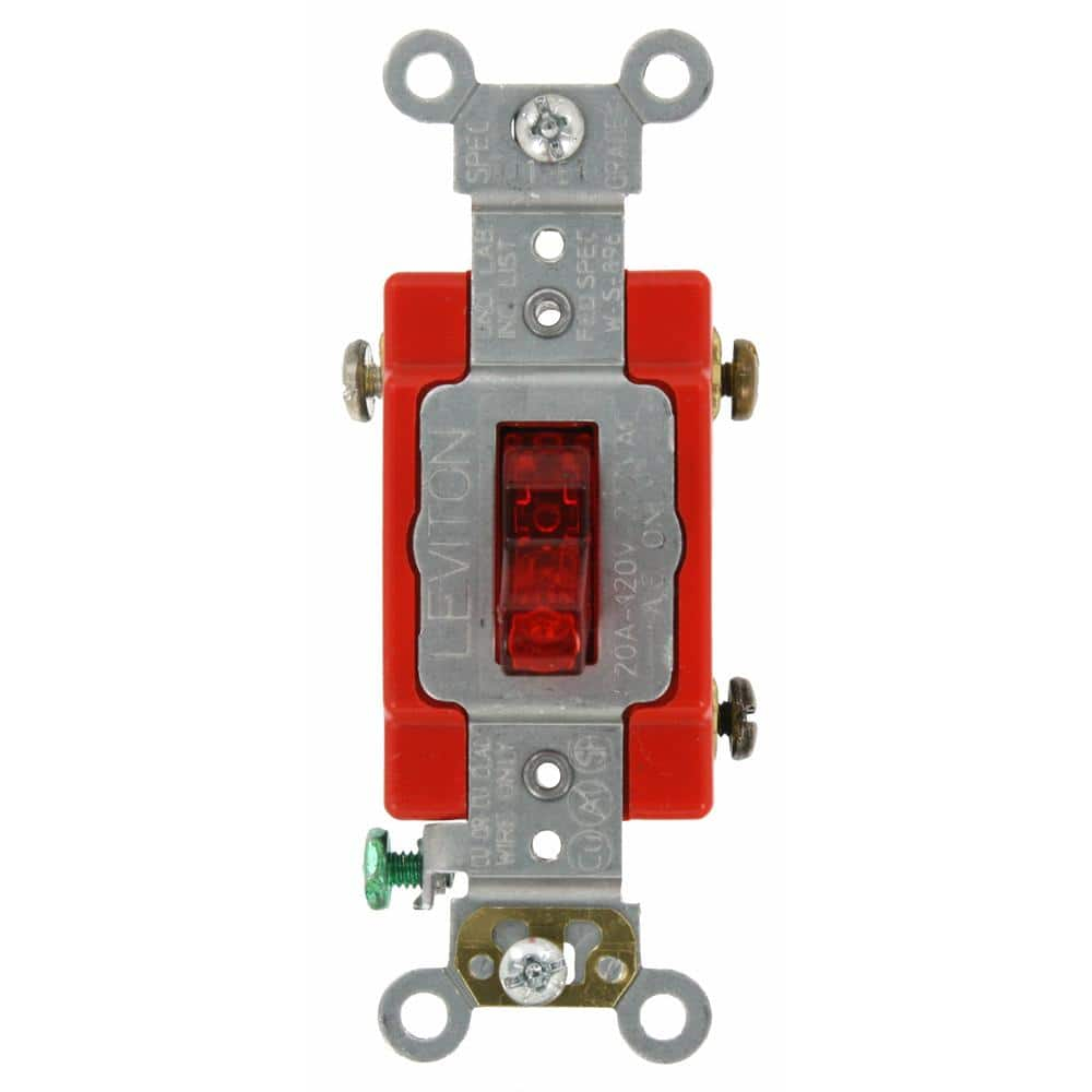 20 Amp Industrial Grade Heavy Duty Single-Pole Pilot Light Toggle Switch, Red 1221-PLR