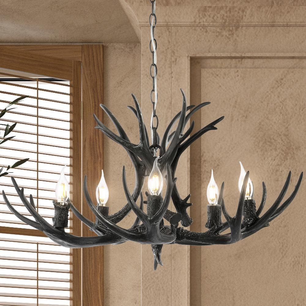 JONATHAN Y JYL6300C Eldora 30" 5-Light Rustic Farmhouse Iron LED Chandelier, Bohemian, Contemporary, Modern, Transitional for living room, dinning room, bedroom, office Bulb Included, Black
