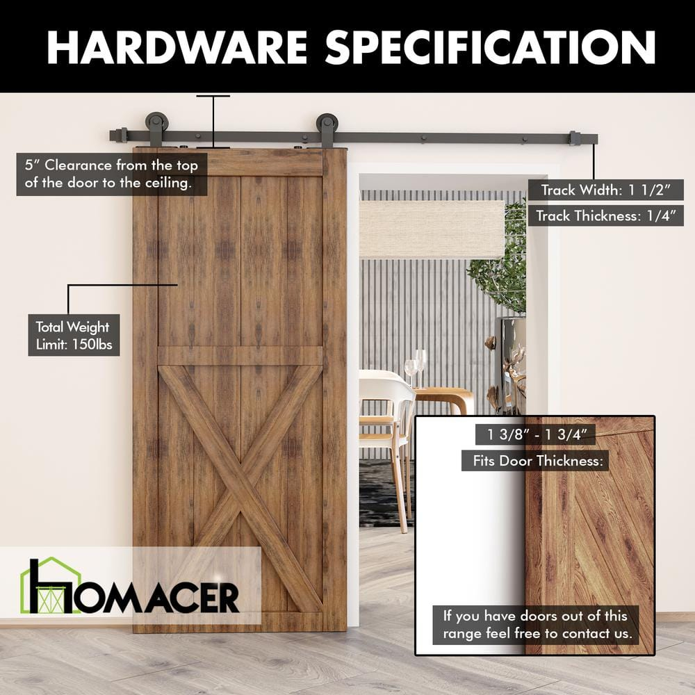 Homacer Black Rustic Sliding Barn Door Hardware Kit, for One/Single Door, 13ft Long Flat Track, T-Shape Design Roller, Heavy Duty, for Interior & Exterior Use