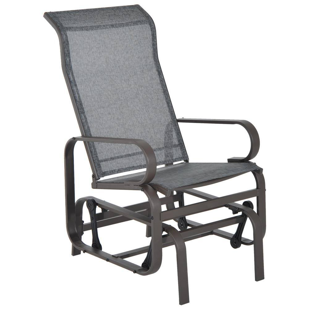 Gray Steel Outdoor Patio Glider Chair with Brown Frame