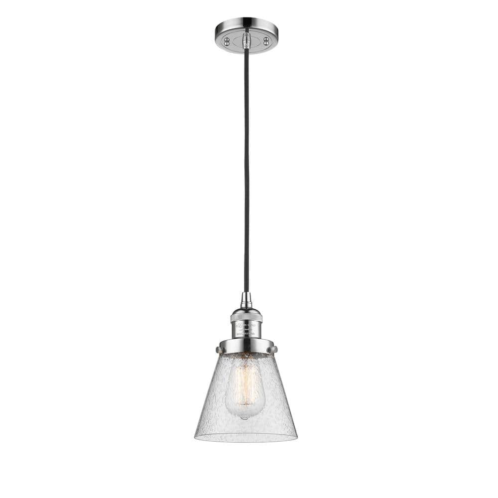 Cone 60-Watt 1 Light Polished Chrome Shaded Mini Pendant Light with Seeded glass Seeded Glass Shade