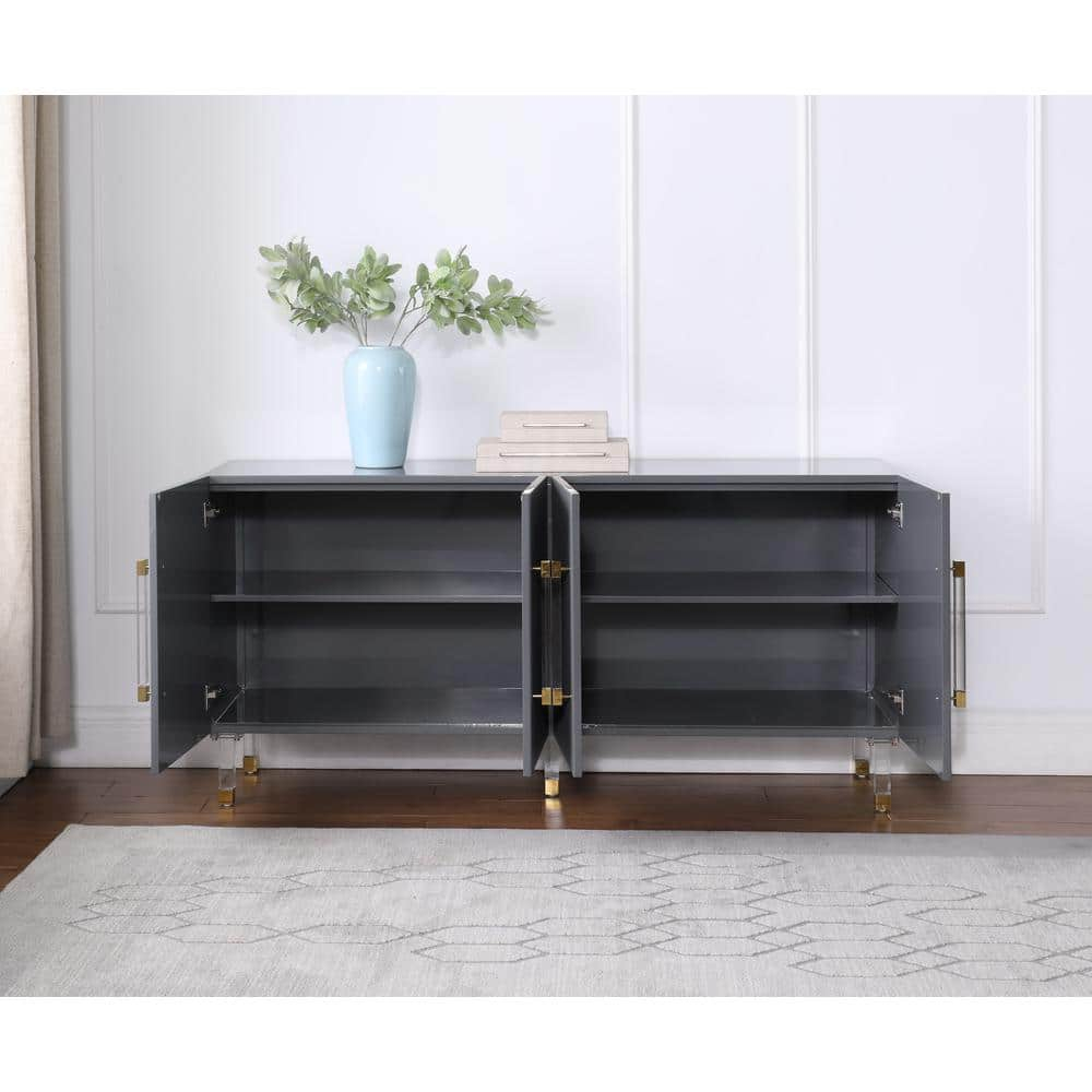 Best Master Furniture Fenella 65" Modern Wood Sideboard in Gray with Gold Accent