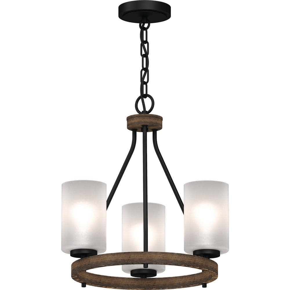 Black Walnut 17" Mini Chandelier with Frosted Glass Shades
