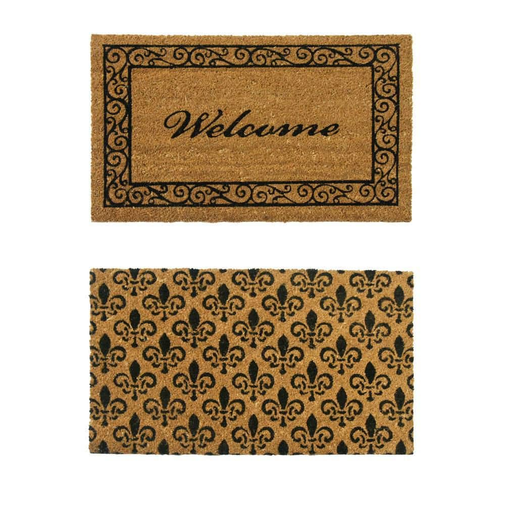 Coir Double Wide Black and Brown Outdoor Door Mats Set