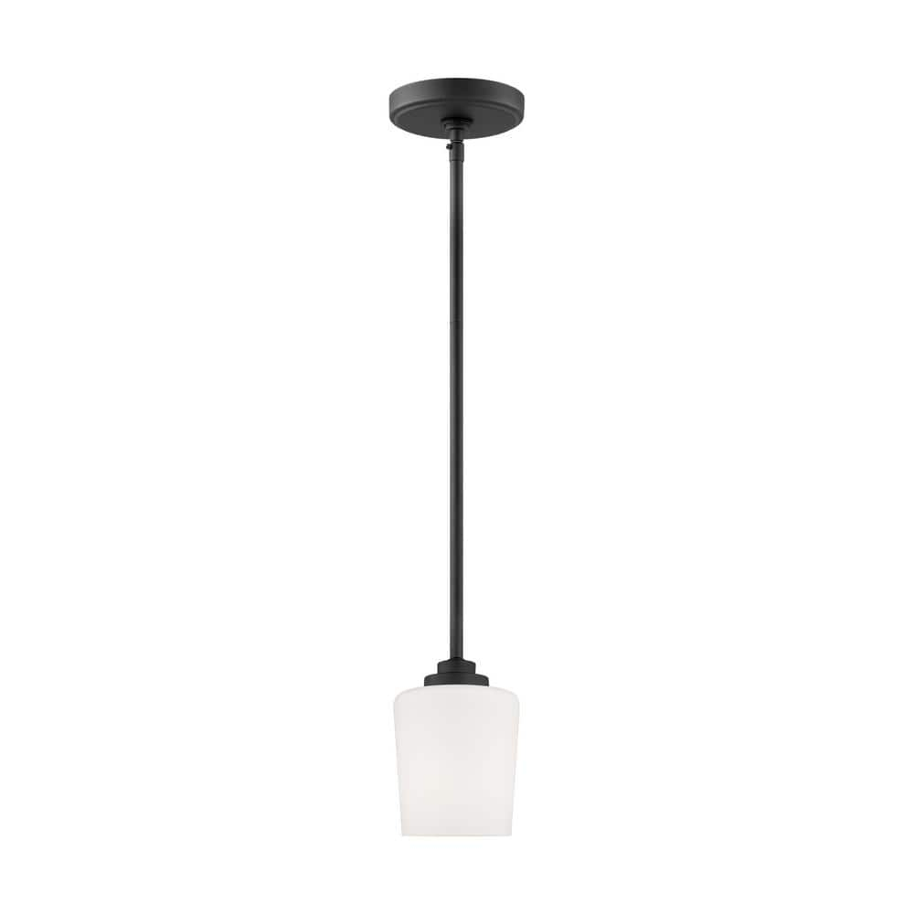 Generation Lighting Windom 1 -Light Midnight Black Traditional Etched glass Cylinder Medium Hanging Pendant light